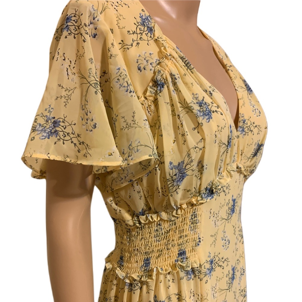 Yellow Floral Ruffle Midi Dress Size Large - Picture 3 of 7